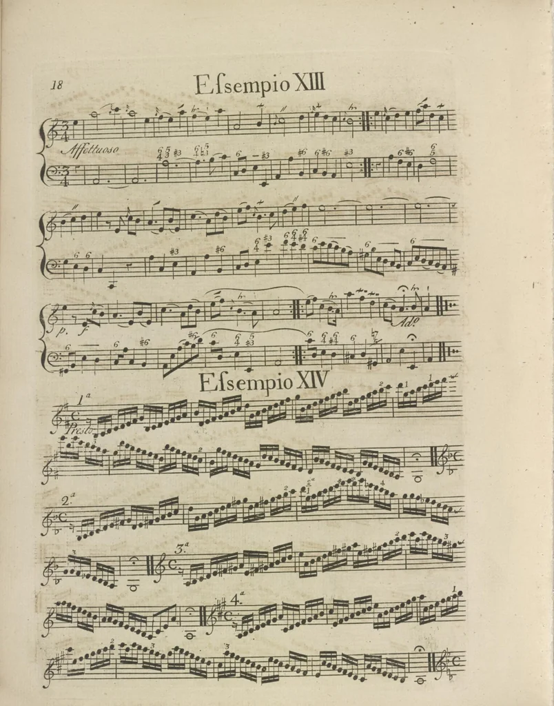 An illustration from The art of playing on the violin, containing all the rules necessary to attain to a perfection on that instrument : with great variety of compositions, which will also be very useful to those who study the violoncello, harpsichord &c, 1751, leaf 41