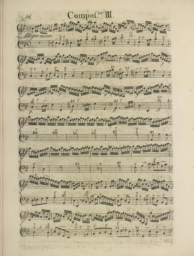 An illustration from The art of playing on the violin, containing all the rules necessary to attain to a perfection on that instrument : with great variety of compositions, which will also be very useful to those who study the violoncello, harpsichord &c, 1751, leaf 59