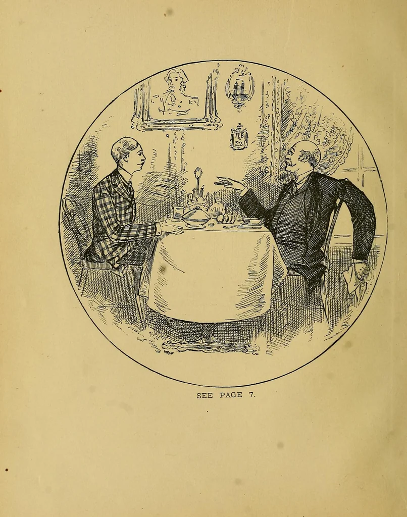 An illustration from Talk of Uncle George to his nephew about draw poker : containing valuable suggestions in connection with this great American game : also, instruction and directions to clubs and social card parties, whose members play only for recreation and pastime : with timely warnings to young players., 1883, leaf 8