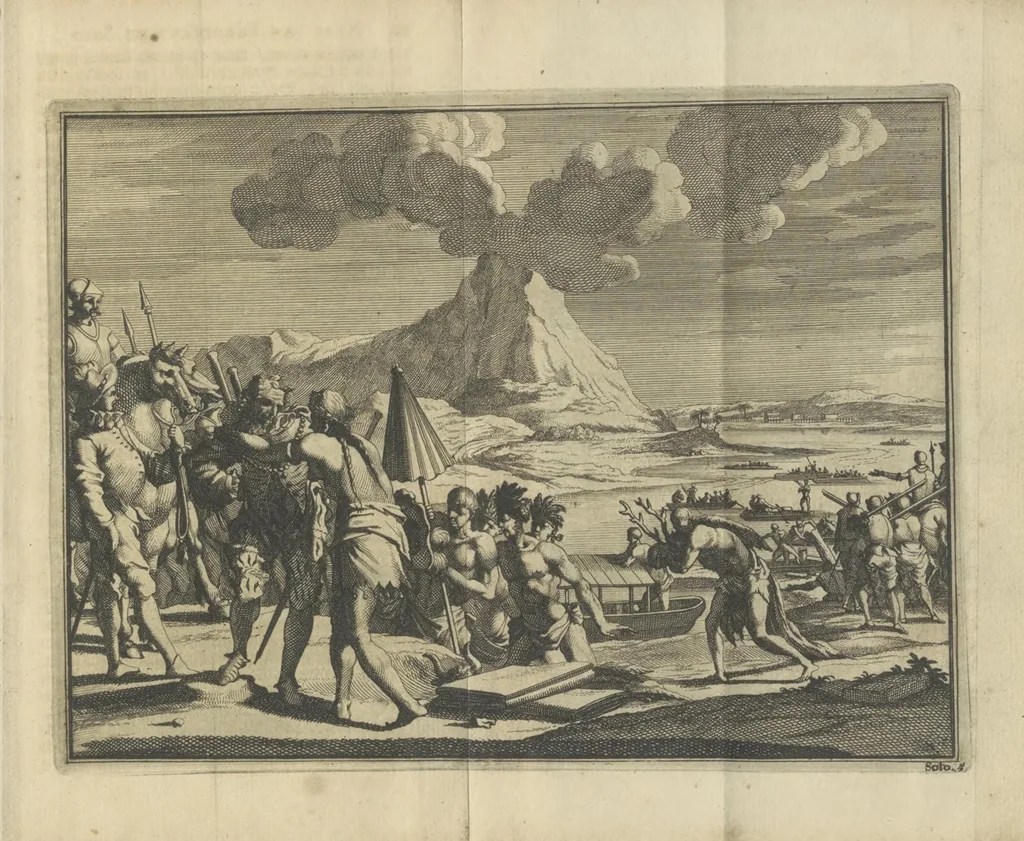 An illustration from De gedenkwaardige voyagie van Don Ferdinand de Soto na Florida : en desselfs ontdekking van de landen in dat gewest, met al wat aanmerkensswaardig op die vierjarige reyse is voorgevallen : gedaan anno 1539 en vervolgens, 1706, leaf 59