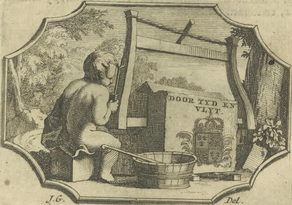 An illustration from De gedenkwaardige voyagie van Don Ferdinand de Soto na Florida : en desselfs ontdekking van de landen in dat gewest, met al wat aanmerkensswaardig op die vierjarige reyse is voorgevallen : gedaan anno 1539 en vervolgens, 1706, leaf 6