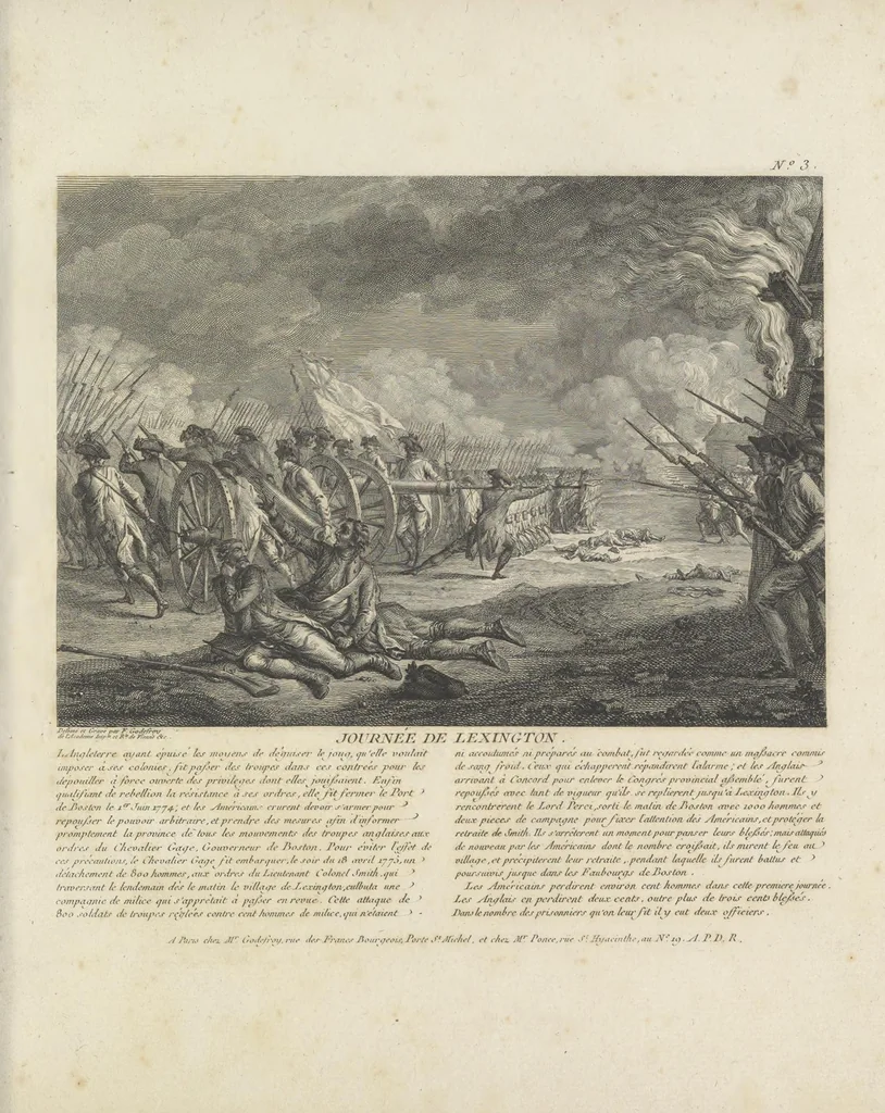 An illustration from Recueil d'estampes representant les différents événemens de la Guerre qui a procuré l'indépendance aux Etats Unis de l'Amérique, 1784, leaf 20