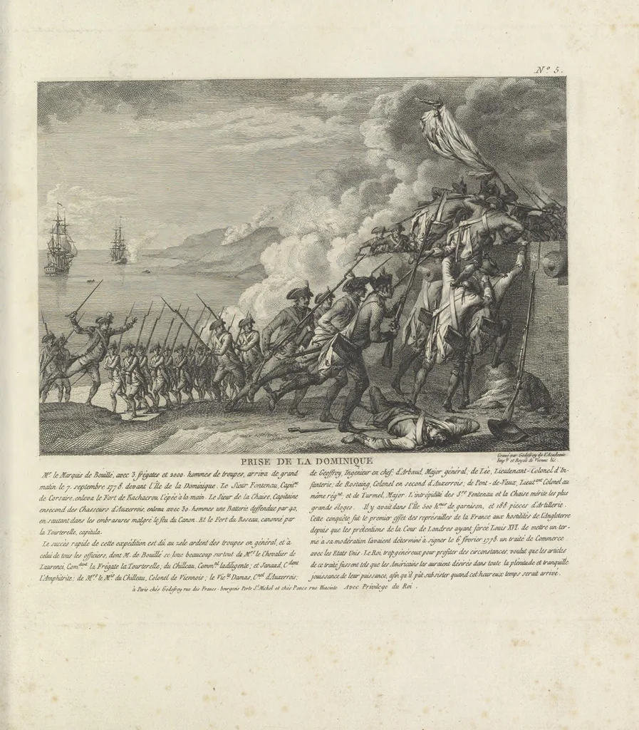 An illustration from Recueil d'estampes representant les différents événemens de la Guerre qui a procuré l'indépendance aux Etats Unis de l'Amérique, 1784, leaf 28