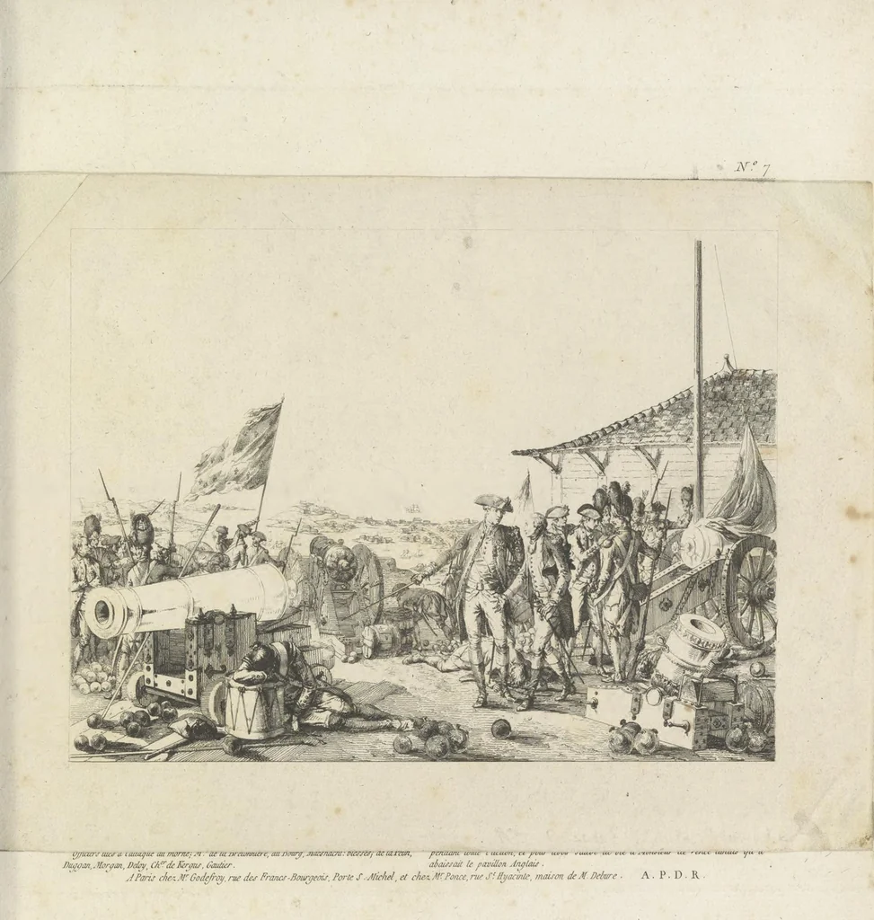 An illustration from Recueil d'estampes representant les différents événemens de la Guerre qui a procuré l'indépendance aux Etats Unis de l'Amérique, 1784, leaf 36