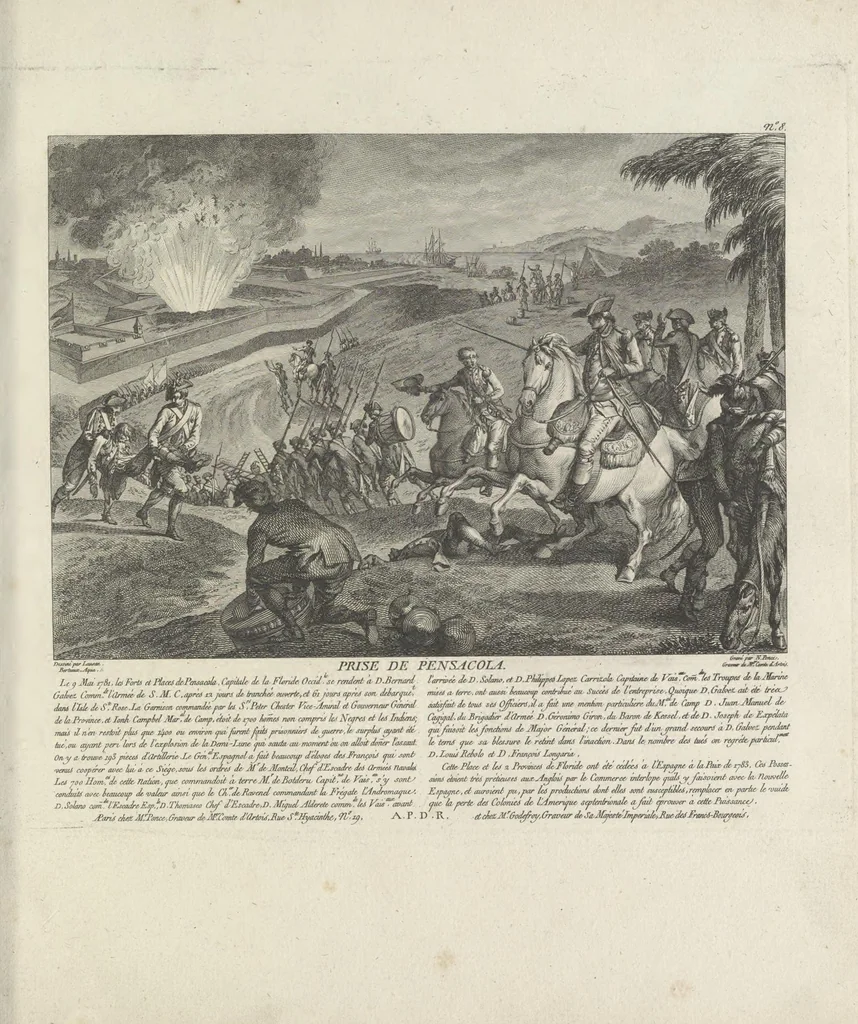 An illustration from Recueil d'estampes representant les différents événemens de la Guerre qui a procuré l'indépendance aux Etats Unis de l'Amérique, 1784, leaf 42