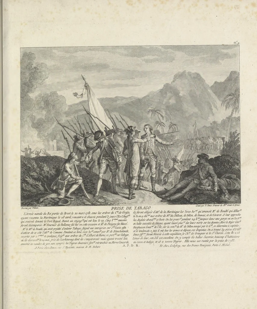 An illustration from Recueil d'estampes representant les différents événemens de la Guerre qui a procuré l'indépendance aux Etats Unis de l'Amérique, 1784, leaf 46