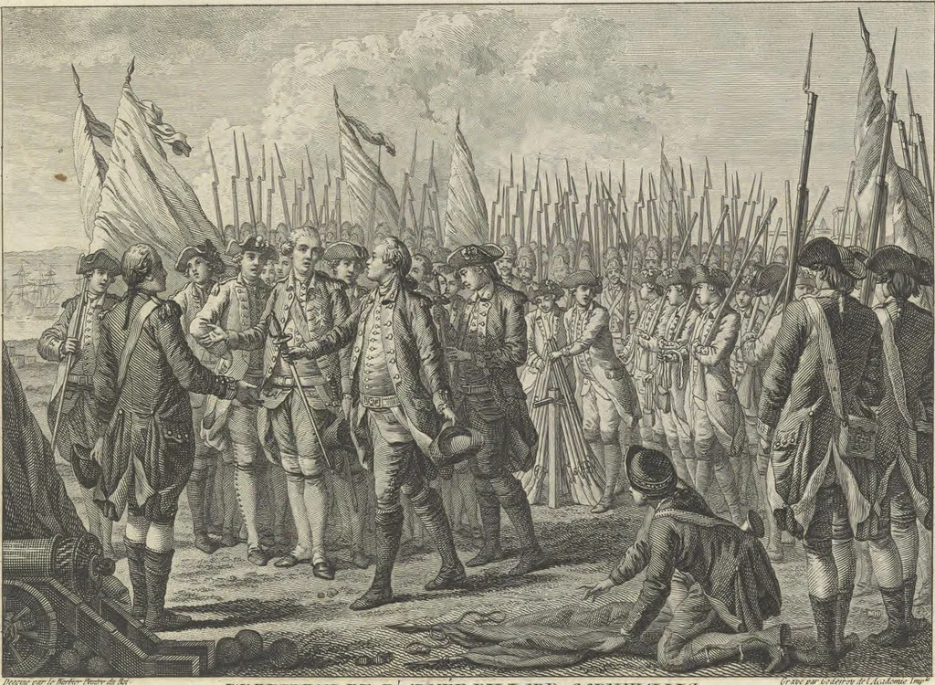 An illustration from Recueil d'estampes representant les différents événemens de la Guerre qui a procuré l'indépendance aux Etats Unis de l'Amérique, 1784, leaf 50