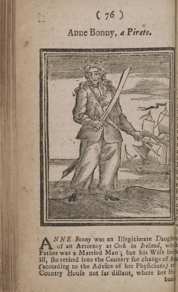 An illustration from The history and lives of all the most notorious pirates, and their crews, from Capt. Avery, who first settled at Madagascar, to Capt. John Gow, and James Williams, his Lieutenant, Etc. who were hang'd at Execution Dock, June 11, 1725, for Piracy and Murther, and afterwards hang'd in Chains between Blackwall and Deptford : giving a more full and true Account than any yet Published, of all their Murthers, Piracies, Maroonings, Places of Refuge, and Ways of Living. Adorn'd with Twenty Beautiful Cuts, being the Representation of each Pirate : To which is prefix'd, An Abstract of the Laws against Piracy, 1725, leaf 94