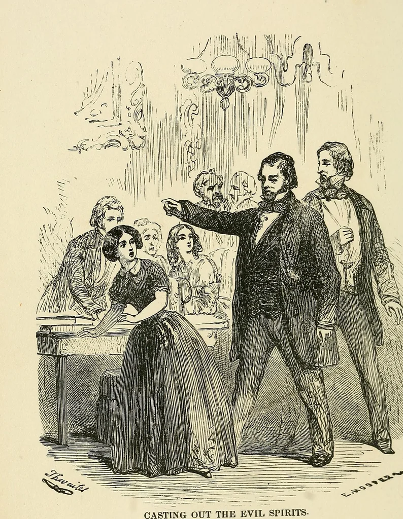 An illustration from The rappers, or, The mysteries, fallacies, and absurdities of spirit-rapping, table-tipping, and entrancement, 1854, leaf 4