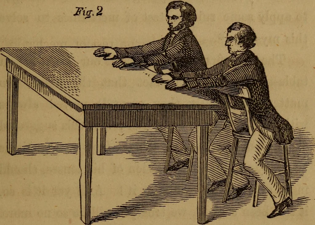 An illustration from Psychomancy : spirit-rappings and table-tippings exposed, 1853, leaf 99