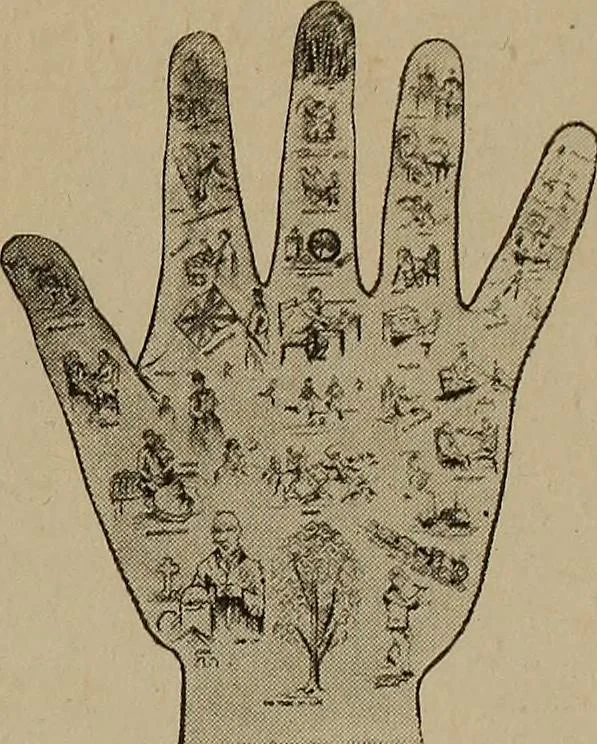 An illustration from Forty lessons in palmistry; the language of the hands easily comprehended, 1914, leaf 93