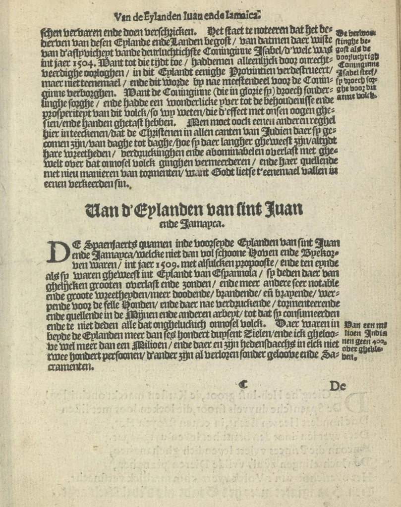 An illustration from Den spiegel der Spaensche tierannije, geschiet in Westindien : waerin te sien is de onmenschelijke wreede feÿten der Spanjaerden met samen de beschrijvinge der selver lant en volcken aert en nature allen vaderlant lieuende en vrome voorsta[n]ders ten exempel voor gestelt, 1620, leaf 22