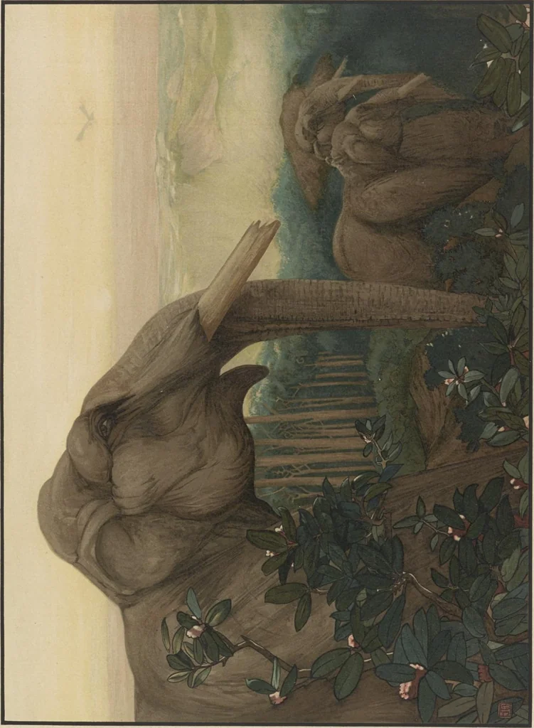 An illustration from Sixteen illustrations of subjects from Kipling's "Jungle book", 1903, leaf 36
