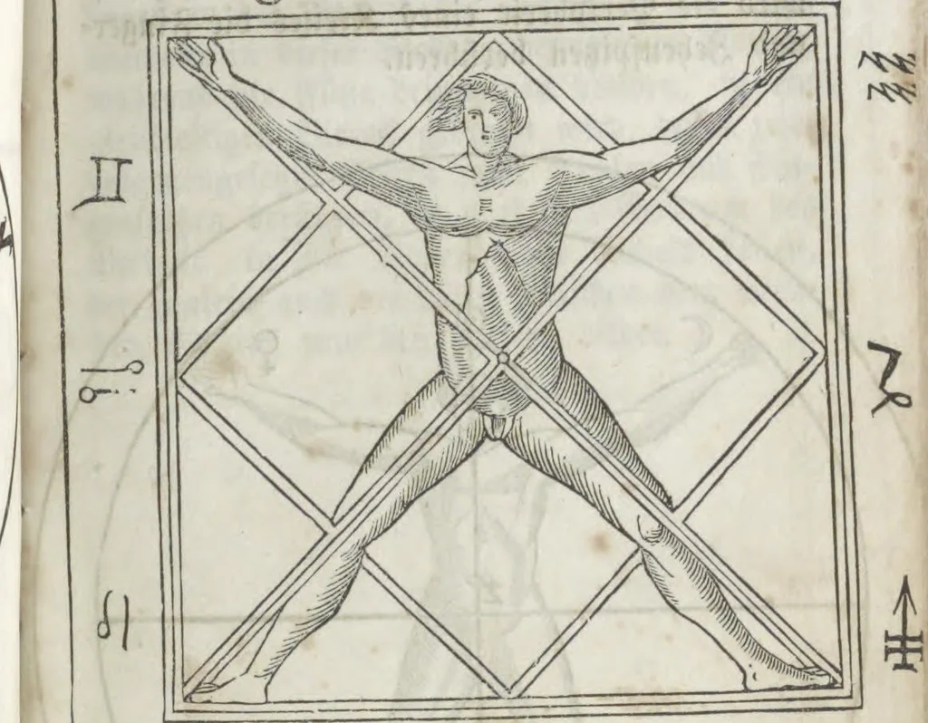 An illustration from Heinrich Cornelius Agrippa's von Nettesheim Magische Werke : sammt den geheimnitzvollen Schriften des Petrus von Abano, Pictorius von Villingen, Gerhard von Cremona, Abt Tritheim von Spanheim, dem Buche Arbatel, der sogenannten Heil. Geist-Kunst und verschiedenen anderen. Zweites Bändchen, 1855, leaf 177