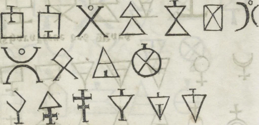 An illustration from Heinrich Cornelius Agrippa's von Nettesheim Magische Werke : sammt den geheimnitzvollen Schriften des Petrus von Abano, Pictorius von Villingen, Gerhard von Cremona, Abt Tritheim von Spanheim, dem Buche Arbatel, der sogenannten Heil. Geist-Kunst und verschiedenen anderen. Zweites Bändchen, 1855, leaf 273