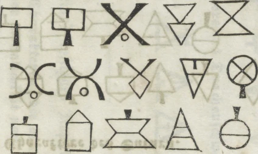 An illustration from Heinrich Cornelius Agrippa's von Nettesheim Magische Werke : sammt den geheimnitzvollen Schriften des Petrus von Abano, Pictorius von Villingen, Gerhard von Cremona, Abt Tritheim von Spanheim, dem Buche Arbatel, der sogenannten Heil. Geist-Kunst und verschiedenen anderen. Zweites Bändchen, 1855, leaf 275