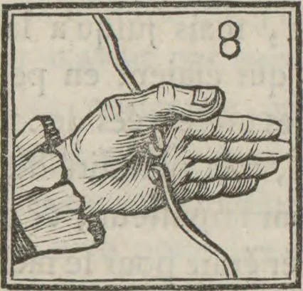 An illustration from Supplément a La magie blanche dévoilée : contenant l'explication de plusieurs tours nouveaux joués depuis peu à Londres, avec des éclaircissemens sur les artifices des joueurs de profession : les cadrans sympathiques, le mouvement perpétuel, les chevaux savans, les poupées parlantes, les automates dansants, les ventriloques, les sabots élastiques, &c., &c, 1785, leaf 39