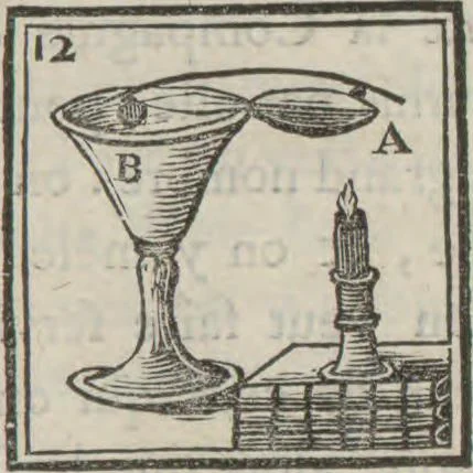 An illustration from Supplément a La magie blanche dévoilée : contenant l'explication de plusieurs tours nouveaux joués depuis peu à Londres, avec des éclaircissemens sur les artifices des joueurs de profession : les cadrans sympathiques, le mouvement perpétuel, les chevaux savans, les poupées parlantes, les automates dansants, les ventriloques, les sabots élastiques, &c., &c, 1785, leaf 94