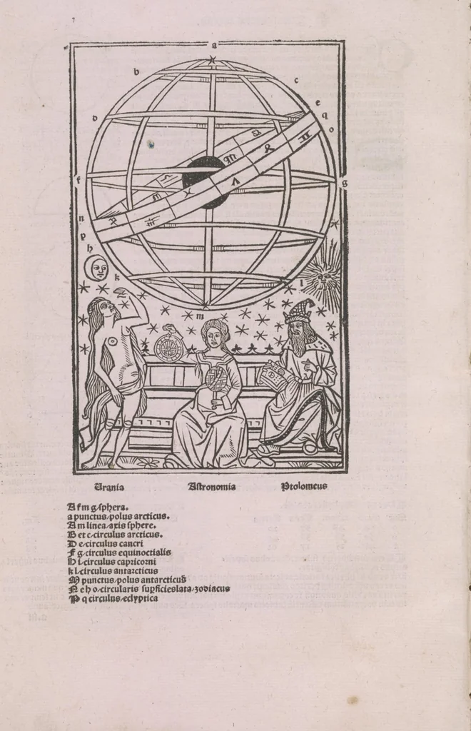 An illustration from Textus De Sphera Iohannis de Sacrobosco : Cum Additione (quantum necessarium est) adiecta : Nouo co[m]mentario nuper edito Ad vtilitatem studentiu[m] Philosophice Parisien[sis] Academie : illustratus, 1494, leaf 14