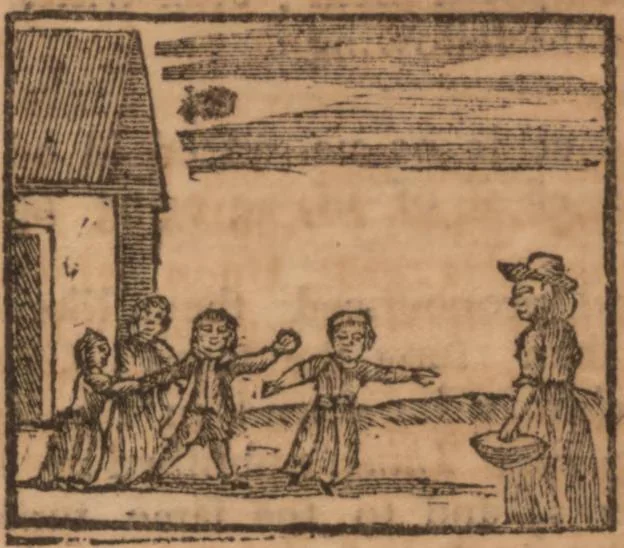 An illustration from The history of little Goody Twoshoes, otherwise called Mrs. Margery Twoshoes : with the means by which she acquired her learning and wisdom and in consequence thereof her estate ... see the original manuscript in the Vatican at Rome, and the cuts by Michael Angelo, illustrated with the comments of our great modern criticks, 1787, leaf 42
