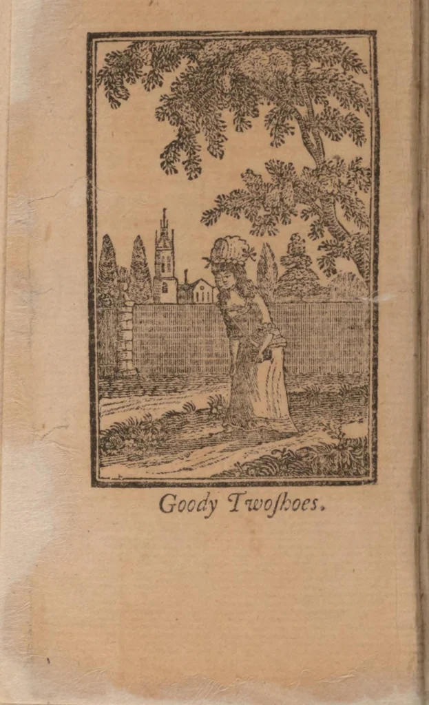 An illustration from The history of little Goody Twoshoes, otherwise called Mrs. Margery Twoshoes : with the means by which she acquired her learning and wisdom and in consequence thereof her estate ... see the original manuscript in the Vatican at Rome, and the cuts by Michael Angelo, illustrated with the comments of our great modern criticks, 1787, leaf 8