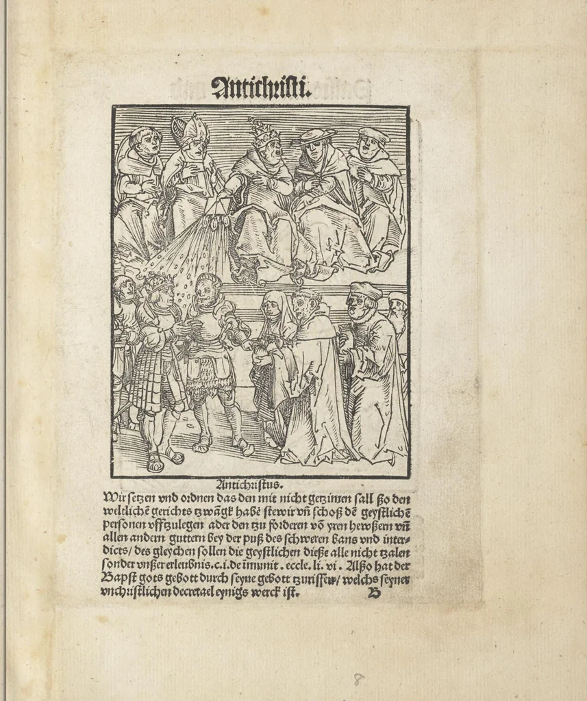 An illustration from Passional Christi und Antichristi, 1521, leaf 14