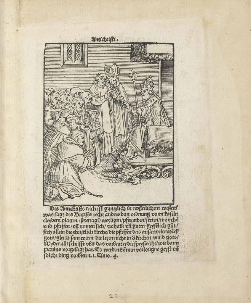 An illustration from Passional Christi und Antichristi, 1521, leaf 28