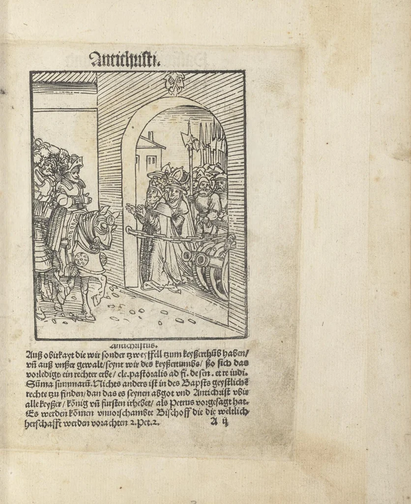 An illustration from Passional Christi und Antichristi, 1521, leaf 8
