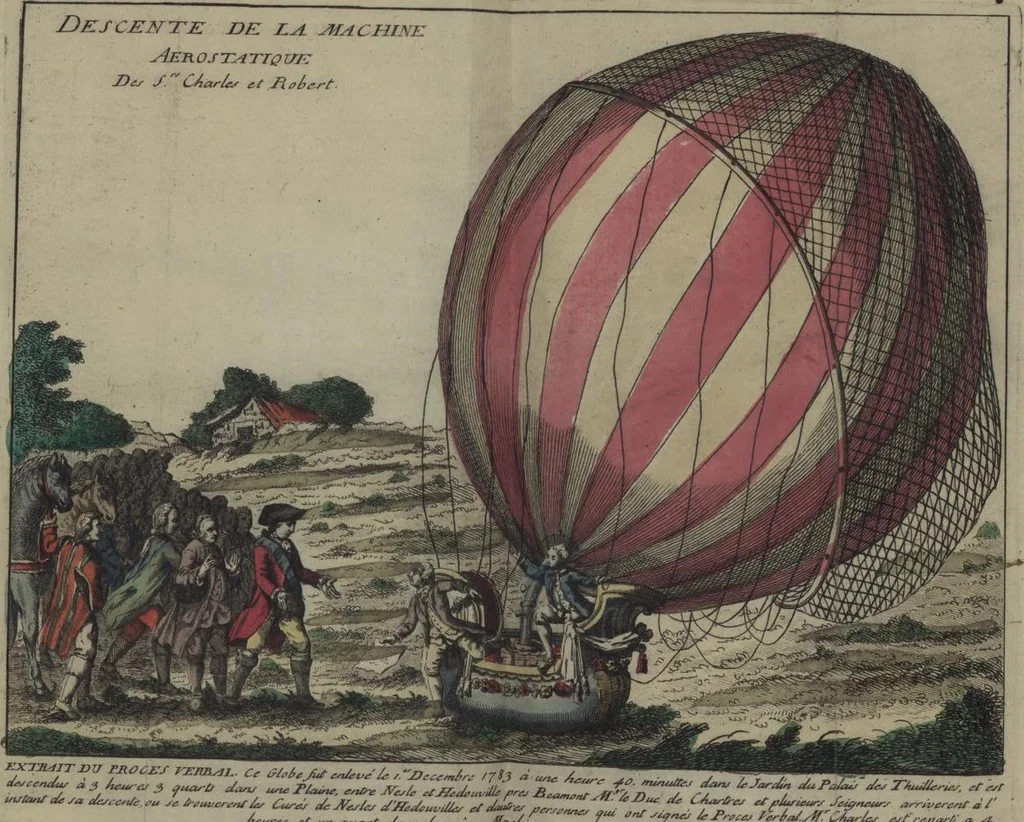An illustration from Représentation du globe aérostatique qui s'est élevé de dessus l'un des bassins du jardin royal des Thuilleries le 1er, décembre 1783, à l. heure 40. mintes. Avec le récit de son voyage aérién, 1783, leaf 29