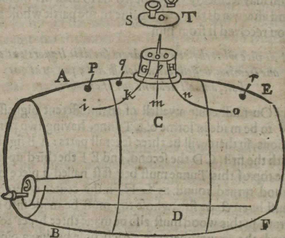 An illustration from Hocus pocus junior : the anatomie of legerdemain, or, The art of jugling set forth in his proper colours, fully, plainly, and exactly, so that an ignorant person may thereby learn the full perfection of the same, after a little practice : unto each tricke is added the figure, where it is needfull for instruction, 1635, leaf 56