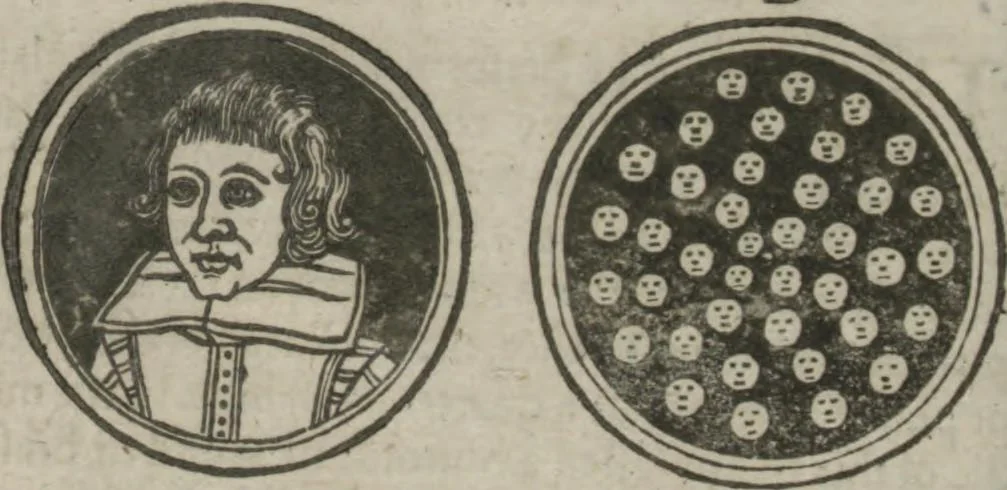 An illustration from Hocus pocus junior : the anatomie of legerdemain, or, The art of jugling set forth in his proper colours, fully, plainly, and exactly, so that an ignorant person may thereby learn the full perfection of the same, after a little practice : unto each tricke is added the figure, where it is needfull for instruction, 1635, leaf 60