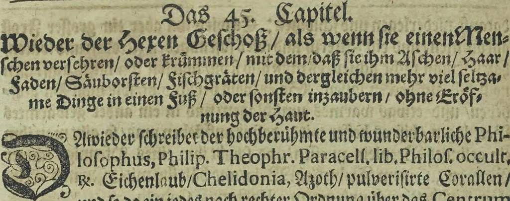 An illustration from Wolffgangi Hildebrands neu-vermehrt, vortrefflich, ausserlesen curieuses Kunst und Wunderbuch : darinnen begriffen wunderbahre Geheimnüsse und Kunststücke, wie man nemlich mit dem gantzen menschlichen Cörper zahmen und wilden Thieren, Vogeln, Fischen, Ungezieffern, allerley Gewächsen und Pflantzungen : auch sonsten fast unerhörte wunderbahrliche Sachen verrichten : auch etliche Wunder-Schrifften künstlich zu bereiten : zu löblicher und lustiger Ubung gebrauchen und die Zeit nützlich zu vertreiben, beneben Erzehlung vieler wunderlichen Dingen, so hin und wieder in der Welt gefunden werden : mit angehengter Beschreibung des Paradiess Luft-Garten und Planetenbuche, dabey eine vollkommene Beschreibung der Physiognomiae, Chiromantiae und Distillir-Kunst, 1704, leaf 102