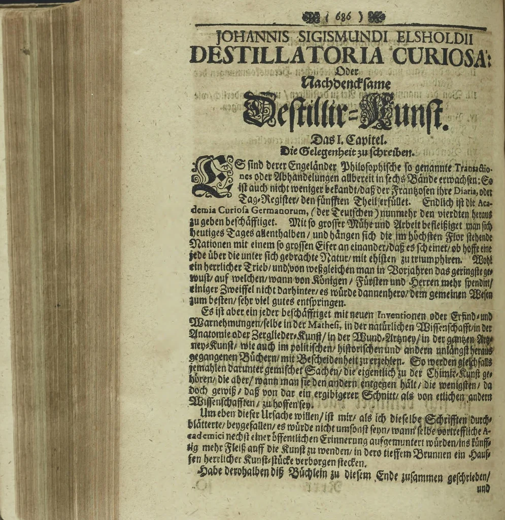 An illustration from Wolffgangi Hildebrands neu-vermehrt, vortrefflich, ausserlesen curieuses Kunst und Wunderbuch : darinnen begriffen wunderbahre Geheimnüsse und Kunststücke, wie man nemlich mit dem gantzen menschlichen Cörper zahmen und wilden Thieren, Vogeln, Fischen, Ungezieffern, allerley Gewächsen und Pflantzungen : auch sonsten fast unerhörte wunderbahrliche Sachen verrichten : auch etliche Wunder-Schrifften künstlich zu bereiten : zu löblicher und lustiger Ubung gebrauchen und die Zeit nützlich zu vertreiben, beneben Erzehlung vieler wunderlichen Dingen, so hin und wieder in der Welt gefunden werden : mit angehengter Beschreibung des Paradiess Luft-Garten und Planetenbuche, dabey eine vollkommene Beschreibung der Physiognomiae, Chiromantiae und Distillir-Kunst, 1704, leaf 710