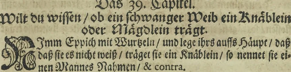 An illustration from Wolffgangi Hildebrands neu-vermehrt, vortrefflich, ausserlesen curieuses Kunst und Wunderbuch : darinnen begriffen wunderbahre Geheimnüsse und Kunststücke, wie man nemlich mit dem gantzen menschlichen Cörper zahmen und wilden Thieren, Vogeln, Fischen, Ungezieffern, allerley Gewächsen und Pflantzungen : auch sonsten fast unerhörte wunderbahrliche Sachen verrichten : auch etliche Wunder-Schrifften künstlich zu bereiten : zu löblicher und lustiger Ubung gebrauchen und die Zeit nützlich zu vertreiben, beneben Erzehlung vieler wunderlichen Dingen, so hin und wieder in der Welt gefunden werden : mit angehengter Beschreibung des Paradiess Luft-Garten und Planetenbuche, dabey eine vollkommene Beschreibung der Physiognomiae, Chiromantiae und Distillir-Kunst, 1704, leaf 91