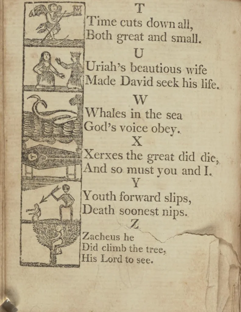 An illustration from The New England primer, improved : for the more easy attaining the true reading of English : to which is added the Assembly of Divines' Catechism, 1803, leaf 20