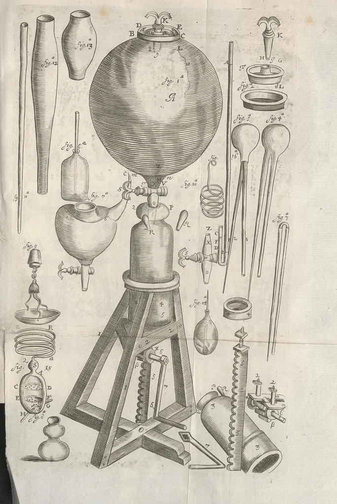 An illustration from Nova experimenta physico-mechanica de vi aëris elastica et eiusdem effectibus : facta maximam partem in nova machina pnevmatica, 1680, leaf 18