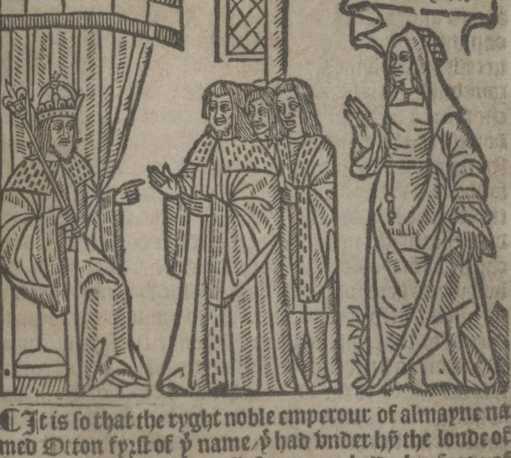 An illustration from The Knyght of the Swanne, 1512, leaf 101