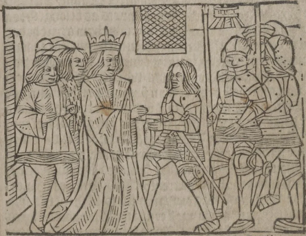 An illustration from The Knyght of the Swanne, 1512, leaf 103