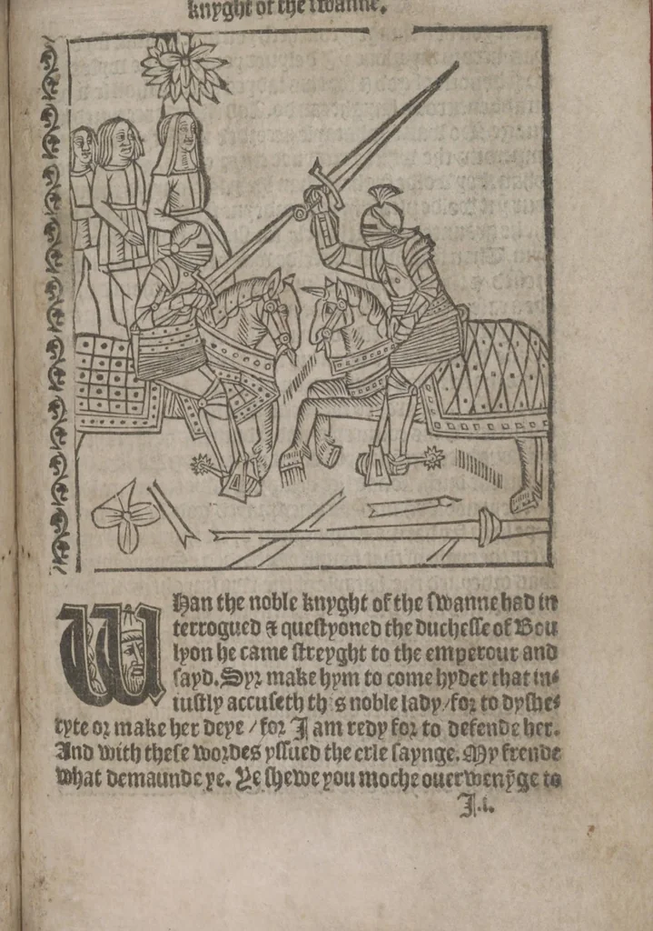 An illustration from The Knyght of the Swanne, 1512, leaf 107
