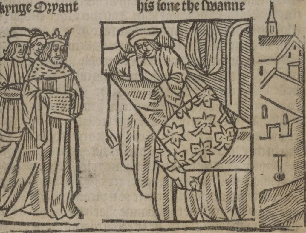 An illustration from The Knyght of the Swanne, 1512, leaf 121