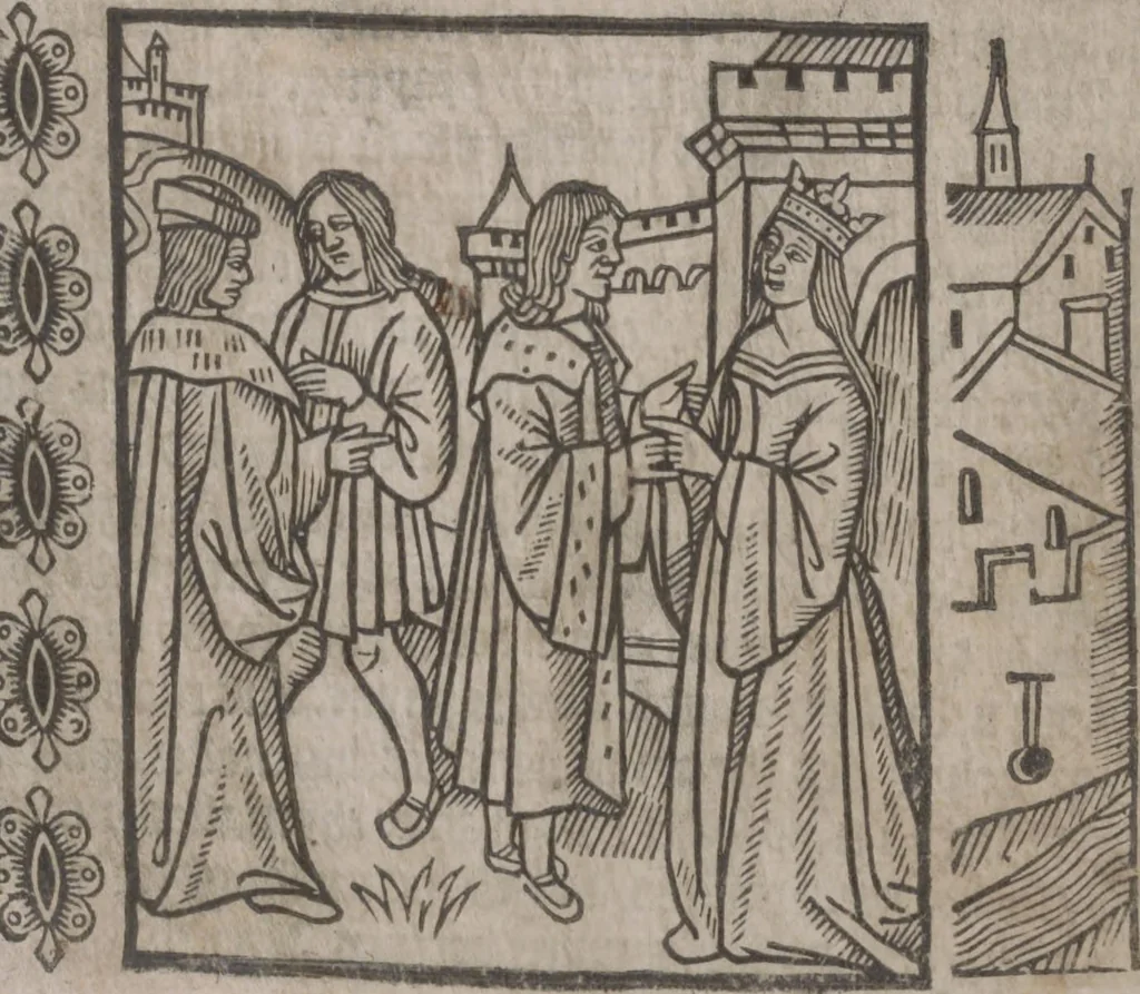 An illustration from The Knyght of the Swanne, 1512, leaf 123