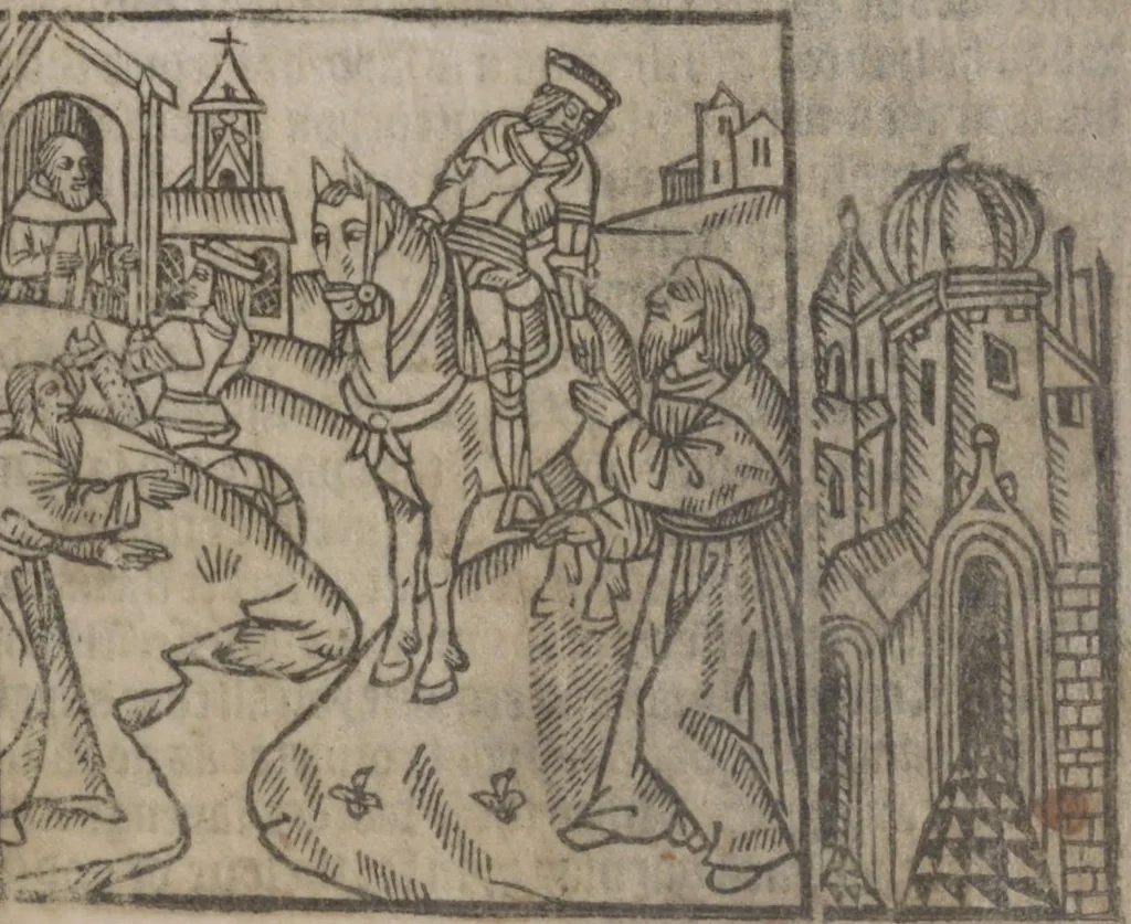 An illustration from The Knyght of the Swanne, 1512, leaf 125
