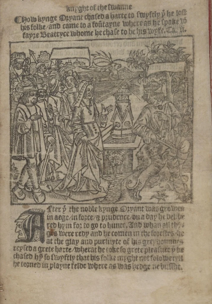 An illustration from The Knyght of the Swanne, 1512, leaf 13