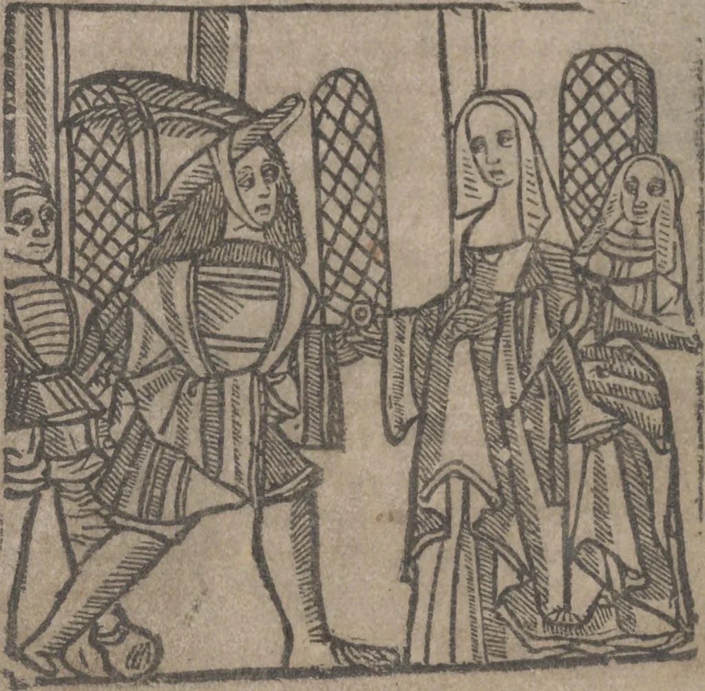 An illustration from The Knyght of the Swanne, 1512, leaf 140