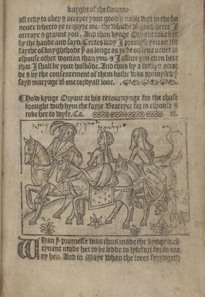 An illustration from The Knyght of the Swanne, 1512, leaf 17