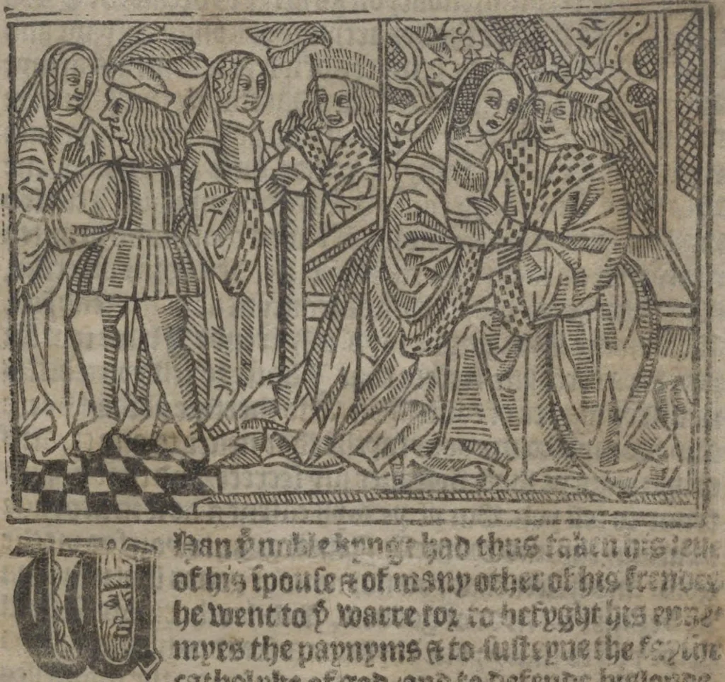 An illustration from The Knyght of the Swanne, 1512, leaf 25