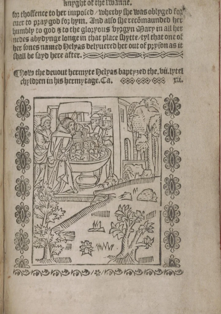 An illustration from The Knyght of the Swanne, 1512, leaf 47