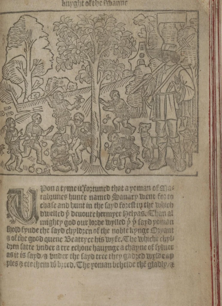 An illustration from The Knyght of the Swanne, 1512, leaf 49
