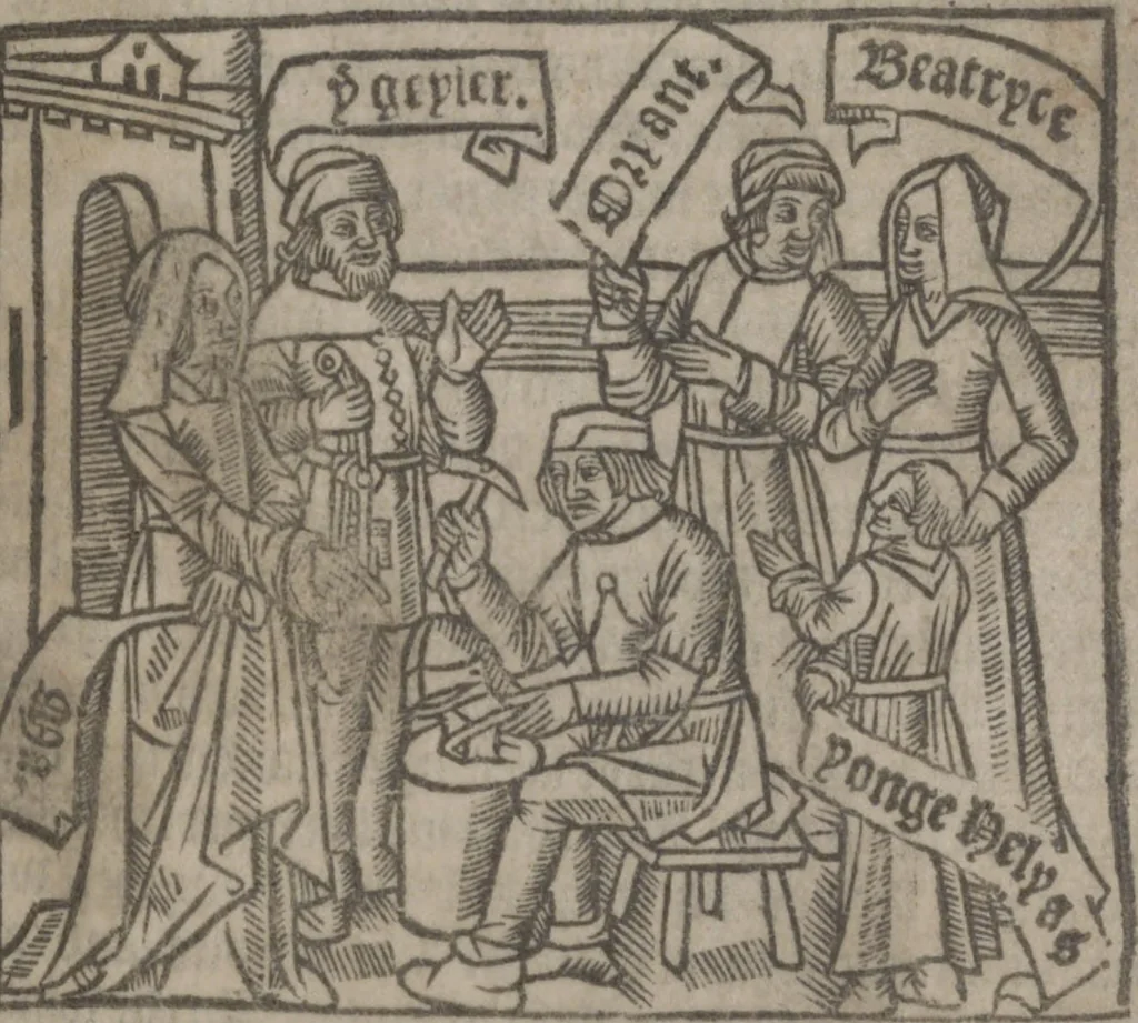 An illustration from The Knyght of the Swanne, 1512, leaf 73