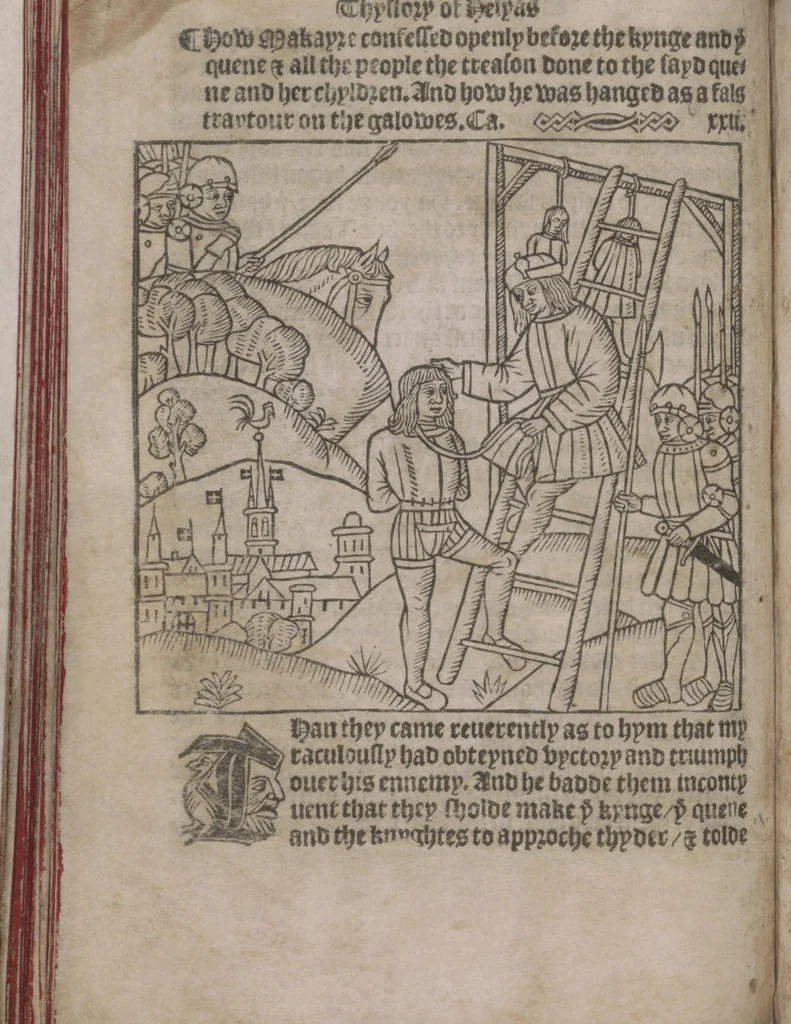 An illustration from The Knyght of the Swanne, 1512, leaf 82